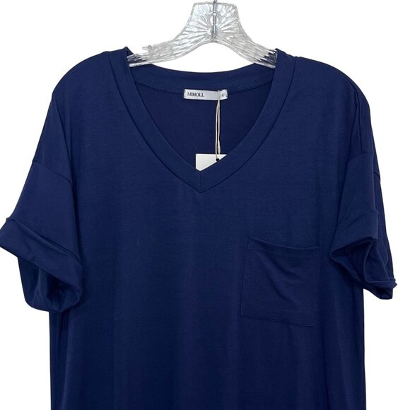 Miholl Vneck Tshirt Womens Large Navy Blue New Pocket Cuffed Sleeves - Picture 4 of 10